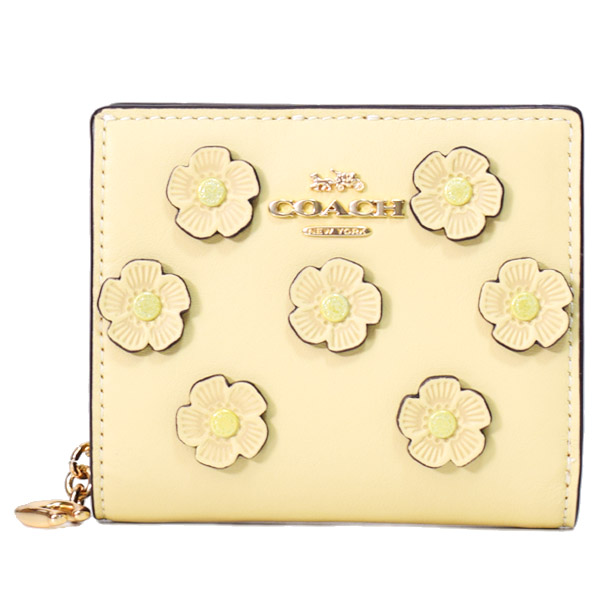 画像1: 【COACH】コーチ 財布 レザー 花柄 アップリケ フローラル スナップ ミニ コンパクト ウォレット 二つ折り 財布 ムーンライト（日本未発売） (1)