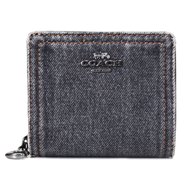 画像1: 【COACH】コーチ 財布 デニム レザー ロゴ チャーム コンパクト スナップ ウォレット 二つ折り 財布 ウォッシュドグレー（日本未発売） (1)