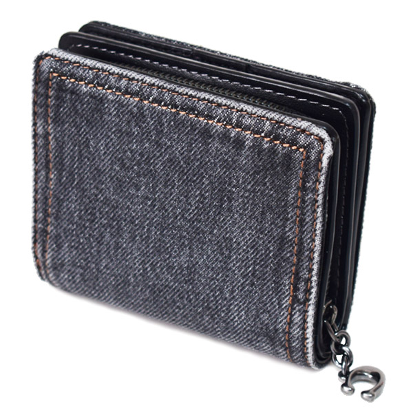 画像: 【COACH】コーチ 財布 デニム レザー ロゴ チャーム コンパクト スナップ ウォレット 二つ折り 財布 ウォッシュドグレー（日本未発売）