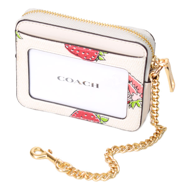 画像: 【COACH】コーチ コインケース レザー ストロベリー イチゴ チェーン ロゴ ジップ カードケース カードポーチ 定期入れ 名刺入れ 小銭入れ チャークマルチ（日本未発売）