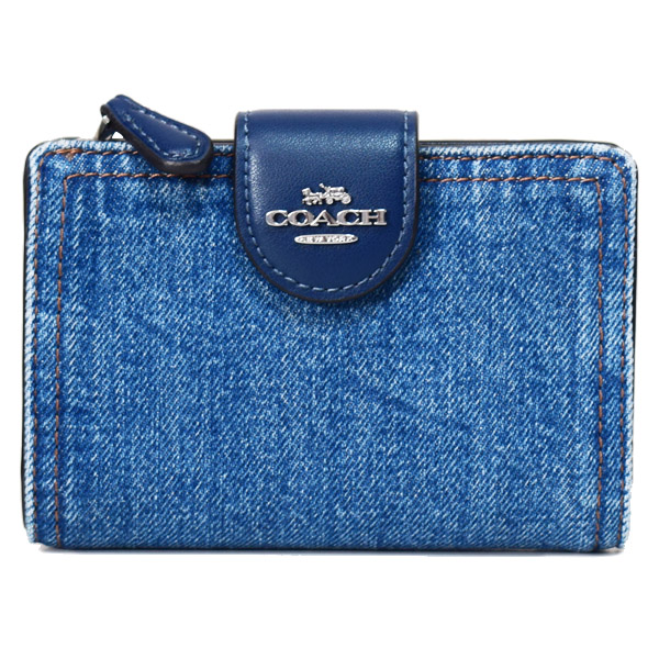 画像1: 【COACH】コーチ 財布 デニム レザー ロゴ ミディアム コーナー ジップ ウォレット 二つ折り財布 インディゴ（日本未発売） (1)
