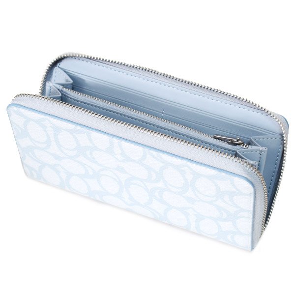 画像: 【COACH】コーチ 長財布 コーティングキャンバス レザー シグネチャー リストレット ウォレット ロング ジップ アラウンド 長財布 アイスブルー（日本未発売）