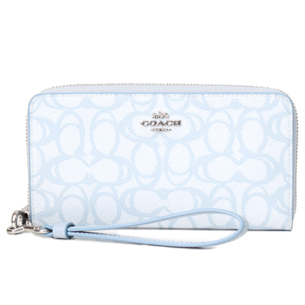 画像1: 【COACH】コーチ 長財布 コーティングキャンバス レザー シグネチャー リストレット ウォレット ロング ジップ アラウンド 長財布 アイスブルー（日本未発売） (1)