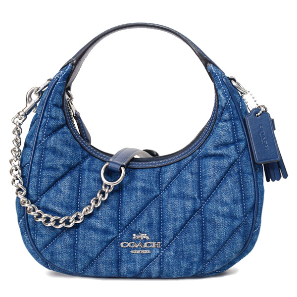 画像1: 【COACH】コーチ バッグ 三日月型 デニム レザー キルティング カルメン ミニ ロゴ 2way チェーン クロスボディ 斜め掛け ショルダーバッグ ハンドバッグ デニム（日本未発売） (1)