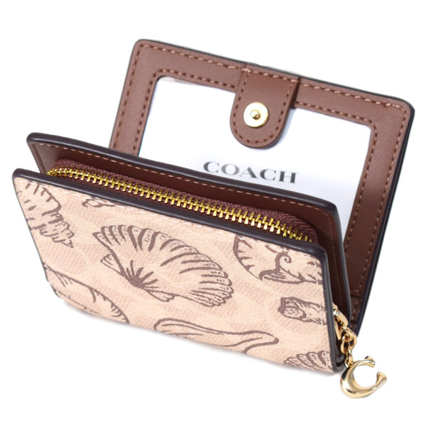 夏らしい貝殻柄☆【COACH】スナップ 折りたたみ財布 COACH】コーチ 財布 コーティングキャンバス レザー