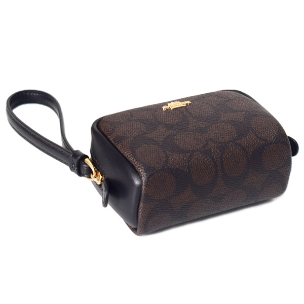 画像: 【COACH】コーチ ポーチ コーティングキャンバス レザー シグネチャー スクエア ポーチ ミニ ジップ リストレット 小物入れ ポーチ ウォルナット×ブラック〔日本未発売〕