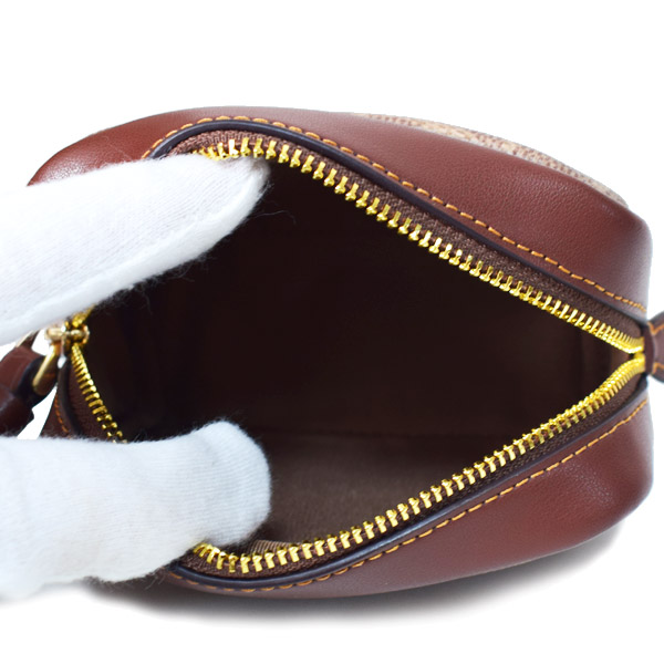 画像: 【COACH】コーチ ポーチ コーティングキャンバス レザー シグネチャー スクエア ポーチ ミニ ジップ リストレット 小物入れ ポーチ タン×ブラウン〔日本未発売〕
