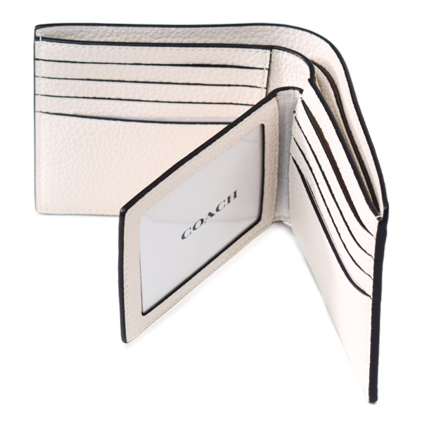 画像: 【COACH】コーチ 財布 メンズ ぺブルレザー バーシティ ロゴ コンパクト カードケース付き 2点セット 二つ折り財布 チャーク×ブラック（日本未発売）