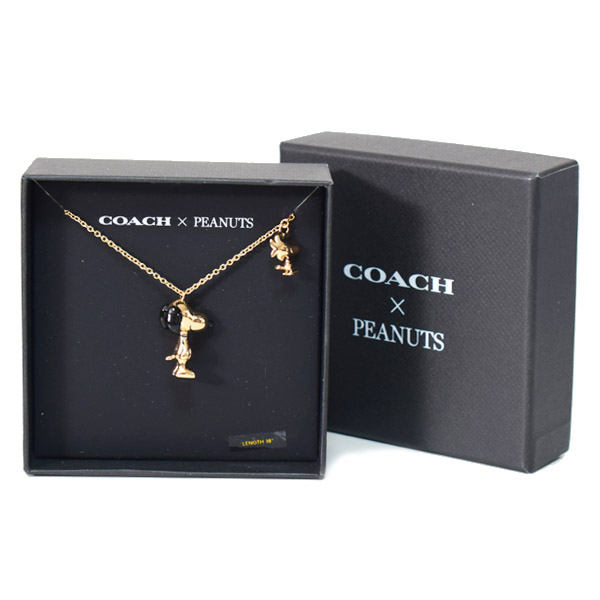画像1: 【COACH】コーチ スヌーピー ネックレス ピーナッツ コラボ ウッドストック ペンダント ネックレス 専用BOX付 ゴールド×ブラック〔日本未発売〕 (1)