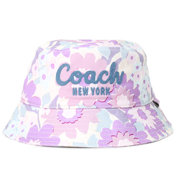 画像: 【COACH】コーチ バケハ 帽子 コットン 刺繡 シグネチャー ロゴ フラワー 花柄 フローラル プリント バケット ハット サファリハット パープルマルチ〔日本未発売〕