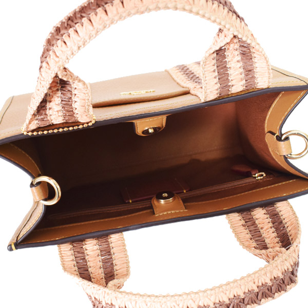 画像: 【COACH】コーチ バッグ ぺブルレザー ストロー ミニ スミス ロゴ 2WAY クロスボディ ショルダー ハンドバッグ ハニーブラウンマルチ（日本未発売）