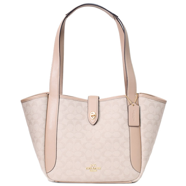 画像1: 【COACH】コーチ バッグ キャンバス レザー シグネチャー ターンロック ハドリー ロゴ トートバッグ ダークナチュラルマルチ〔日本未発売〕 (1)