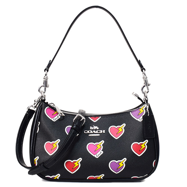 画像1: 【COACH】コーチ バッグ ハートボルト PVC レザー テリ ロゴ 2way クロスボディ 斜め掛け ショルダー ハンドバッグ ブラックマルチ（日本未発売） (1)