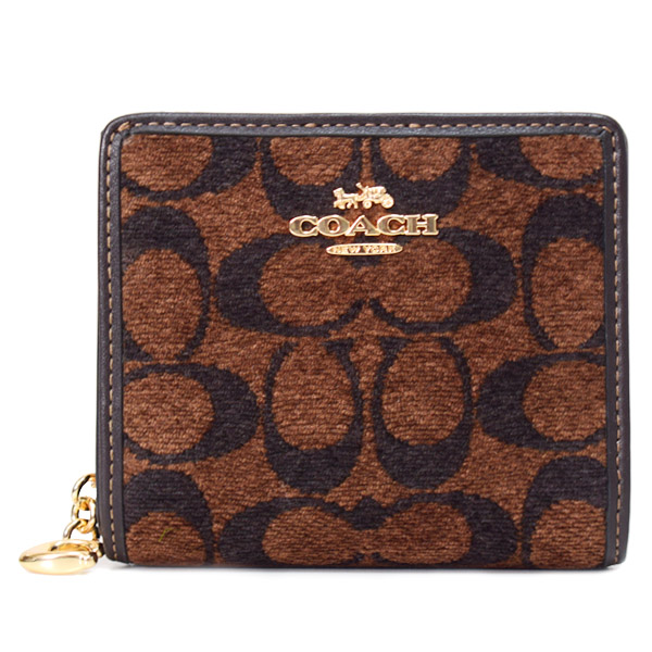 画像1: 【COACH】コーチ 財布 シェニール レザー シグネチャー ふわふわ ロゴ チャーム コンパクト スナップ ウォレット 二つ折り 財布 トリュフ（日本未発売） (1)