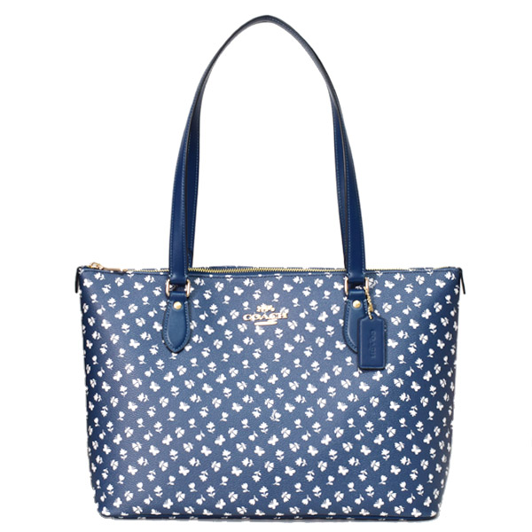 画像1: 【COACH】コーチ バッグ コーティングキャンバス レザー 花柄 フラワー フローラル プリント ギャラリー ジップ トートバッグ ディープブルーマルチ（日本未発売） (1)