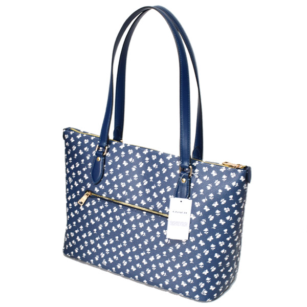 画像: 【COACH】コーチ バッグ コーティングキャンバス レザー 花柄 フラワー フローラル プリント ギャラリー ジップ トートバッグ ディープブルーマルチ（日本未発売）
