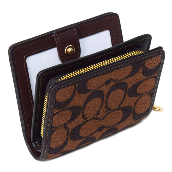 画像: 【COACH】コーチ 財布 シェニール レザー シグネチャー ふわふわ ロゴ チャーム コンパクト スナップ ウォレット 二つ折り 財布 トリュフ（日本未発売）