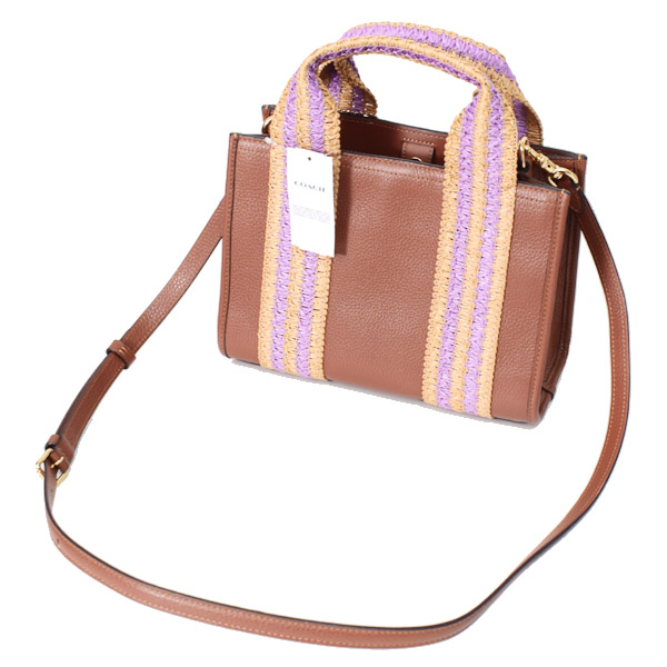 画像: 【COACH】コーチ バッグ ぺブルレザー ストロー ミニ スミス ロゴ 2WAY クロスボディ ショルダー ハンドバッグ レッドウッドマルチ（日本未発売）