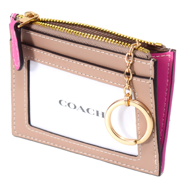 画像: 【COACH】コーチ カードケース キャンバス レザー プレイド チェック キーリング付き ミニ スキニー IDケース コインケース ピンクマルチカラー（日本未発売）