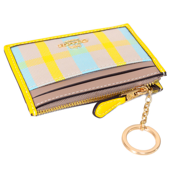 画像: 【COACH】コーチ カードケース キャンバス レザー プレイド チェック キーリング付き ミニ スキニー IDケース コインケース ブライトメイズマルチ（日本未発売）