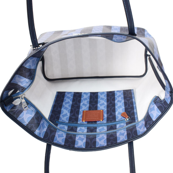 画像: 【COACH】コーチ バッグ コーティングキャンバス レザー シグネチャー ストライプ ロゴ シティ トートバッグ デニム×ミッドナイトネイビー〔日本未発売〕