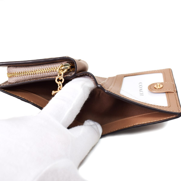 画像: 【COACH】コーチ 財布 レザー スエード パイソン スネーク パッチワーク ロゴ チャーム スナップ ウォレット 二つ折り 財布 マッシュルームマルチ（日本未発売）