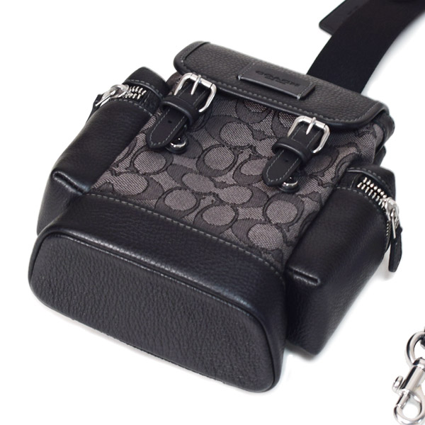 画像: 【COACH】コーチ バックパック ジャガード レザー シグネチャー スリング スプリント ロゴ フラップ ワンショルダー リュックサック ボディバッグ チャコール×ブラック〔日本未発売〕