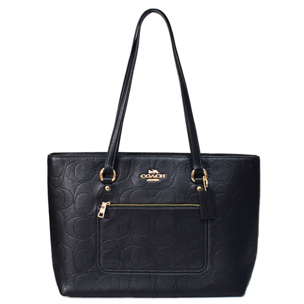 画像1: 【COACH】コーチ バッグ トート ぺブルレザー シグネチャー 型押し ステーション ジップ トートバッグ ブラック〔日本未発売〕 (1)