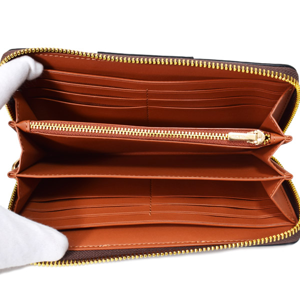 画像: 【COACH】コーチ 長財布 コーティングキャンバス レザー シグネチャー ロゴ ストライプ リストレット ロング ジップ  アラウンド 長財布 タン×ブラック（日本未発売）