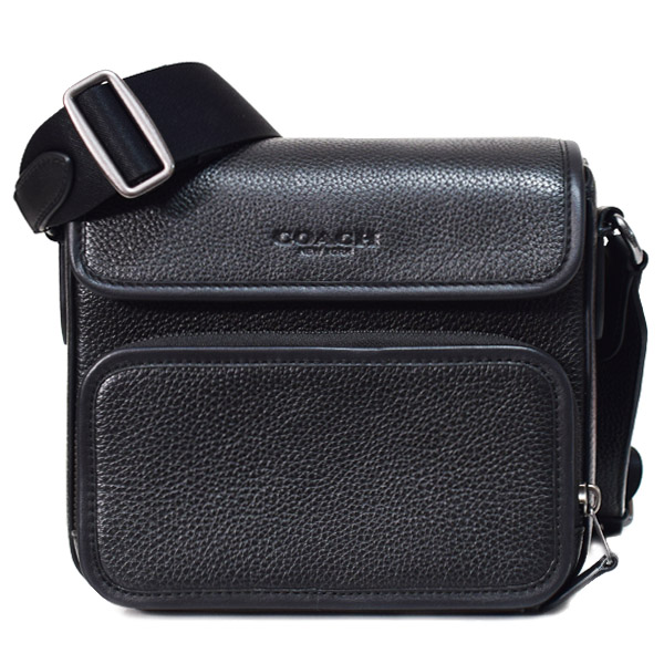 画像1: 【COACH】コーチ メンズ バッグ ぺブルレザー サリバン クロスボディ フラップ メッセンジャー カメラ 斜め掛け ショルダーバッグ ブラック〔日本未発売〕 (1)
