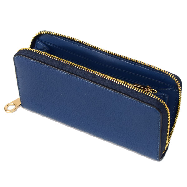 画像: 【COACH】コーチ 長財布 ぺブルドレザー ロゴ リストレット ロング ジップ アラウンド 長財布 ディープブルー（日本未発売）