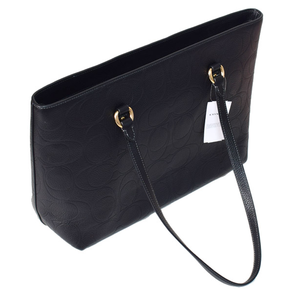 画像: 【COACH】コーチ バッグ トート ぺブルレザー シグネチャー 型押し ステーション ジップ トートバッグ ブラック〔日本未発売〕