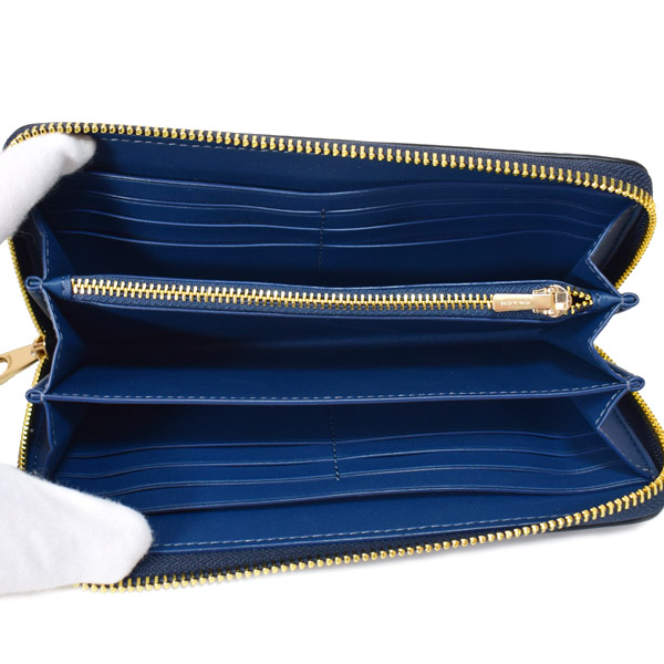 画像: 【COACH】コーチ 長財布 ぺブルドレザー ロゴ リストレット ロング ジップ アラウンド 長財布 ディープブルー（日本未発売）