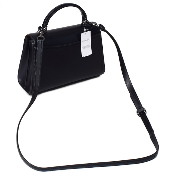 画像: 【COACH】コーチ バッグ レザー エライザ ロゴ トップ ハンドル サッチェル クロスボディ 2WAY ショルダー ハンドバッグ ブラック（日本未発売）