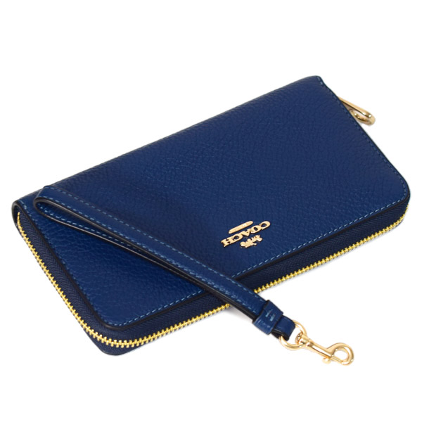画像: 【COACH】コーチ 長財布 ぺブルドレザー ロゴ リストレット ロング ジップ アラウンド 長財布 ディープブルー（日本未発売）