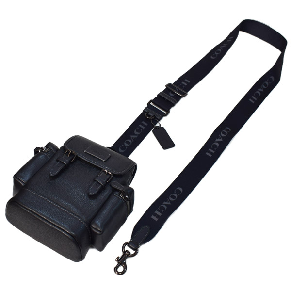 画像: 【COACH】コーチ バックパック ぺブルレザー スリング スプリント スモール ロゴ フラップ ワンショルダー リュックサック ボディバッグ ブラック〔日本未発売〕