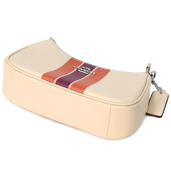 画像: 【COACH】コーチ バッグ ぺブルレザー テリ ストライプ ミニ ロゴ 2way クロスボディ 斜め掛け ショルダー ハンド バッグ アイボリーマルチ（日本未発売）