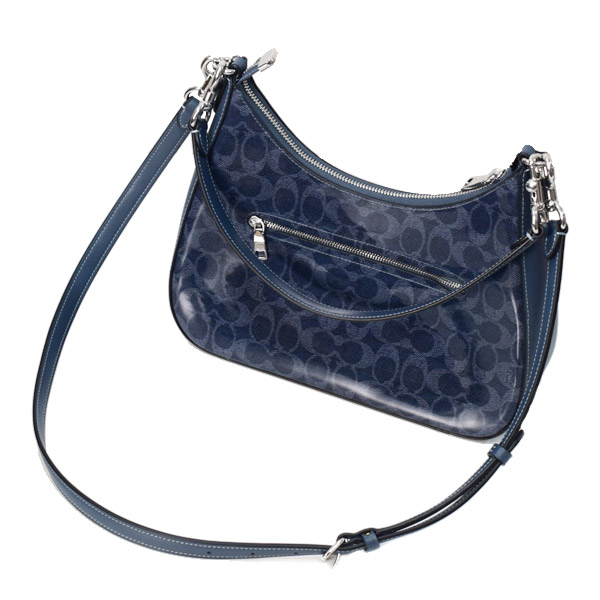 画像: 【COACH】コーチ バッグ パテント コーティングキャンバス レザー シグネチャー テリ ホーボー ロゴ 2way クロスボディ 斜め掛け ショルダー ハンド バッグ ダークデニム（日本未発売）