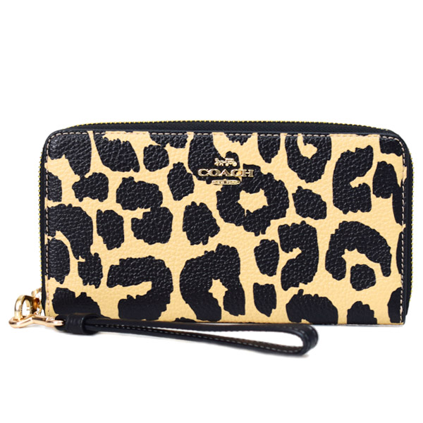 画像1: 【COACH】コーチ 長財布 レオパード ヒョウ柄 アニマル ぺブルレザー ロゴ リストレット ロング ジップ アラウンド 長財布 レオパードマルチ（日本未発売） (1)