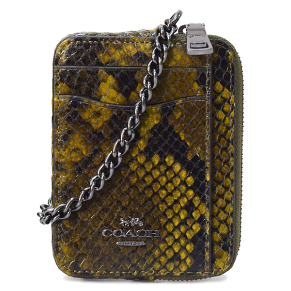 画像1: 【COACH】コーチ カードケース パイソン レザー アニマル スネーク チェーン ロゴ ジップ カードケース カードポーチ 定期入れ 名刺入れ コインケース オリーブマルチ（日本未発売） (1)