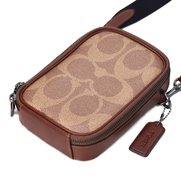 画像: 【COACH】コーチ メンズ バッグ コーティングキャンバス レザー シグネチャー スタントン 2WAY クロスボディ 斜め掛け ショルダー バッグ タン×ビンテージブラウン〔日本未発売〕