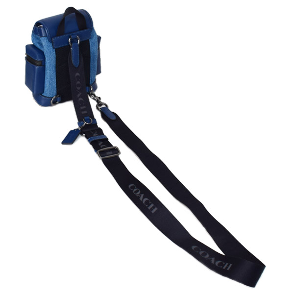 画像: 【COACH】コーチ バックパック デニム レザー スリング スプリント スモール ロゴ フラップ ワンショルダー リュックサック ボディバッグ デニム×ディープブルー〔日本未発売〕