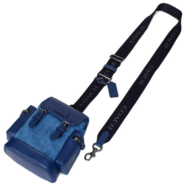画像: 【COACH】コーチ バックパック デニム レザー スリング スプリント スモール ロゴ フラップ ワンショルダー リュックサック ボディバッグ デニム×ディープブルー〔日本未発売〕