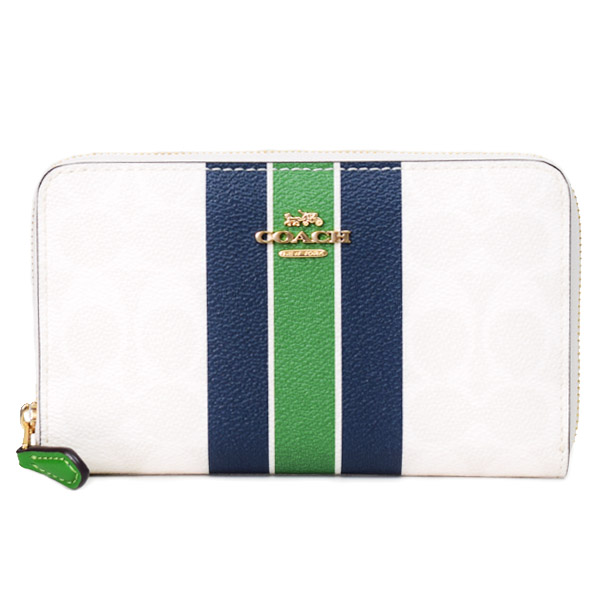 画像1: 【COACH】コーチ 財布 コーティングキャンバス レザー シグネチャー バーシティ ストライプ ミディアム ジップ アラウンド ウォレット 財布 チャークマルチ（日本未発売） (1)
