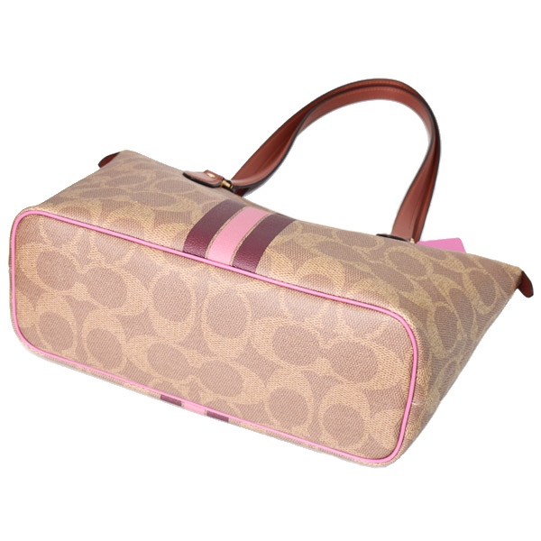 画像: 【COACH】コーチ バッグ コーティングキャンパス レザー シグネチャー ギャラリー ストライプ ジップトートバッグ タンマルチ〔日本未発売〕