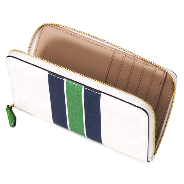 画像: 【COACH】コーチ 財布 コーティングキャンバス レザー シグネチャー バーシティ ストライプ ミディアム ジップ アラウンド ウォレット 財布 チャークマルチ（日本未発売）