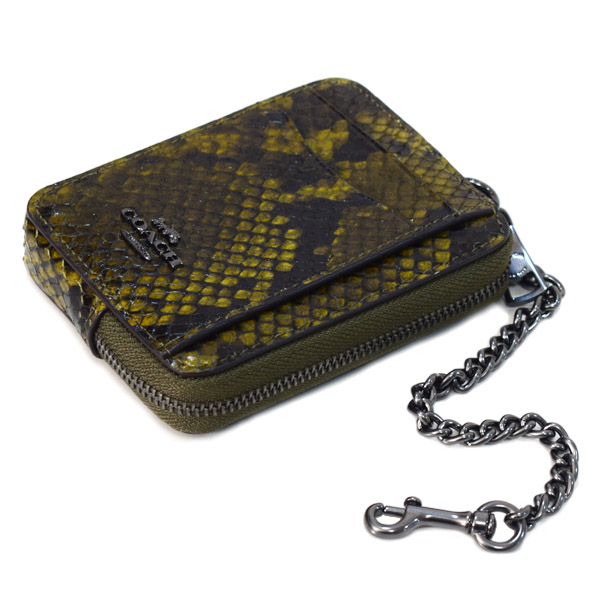 画像: 【COACH】コーチ カードケース パイソン レザー アニマル スネーク チェーン ロゴ ジップ カードケース カードポーチ 定期入れ 名刺入れ コインケース オリーブマルチ（日本未発売）