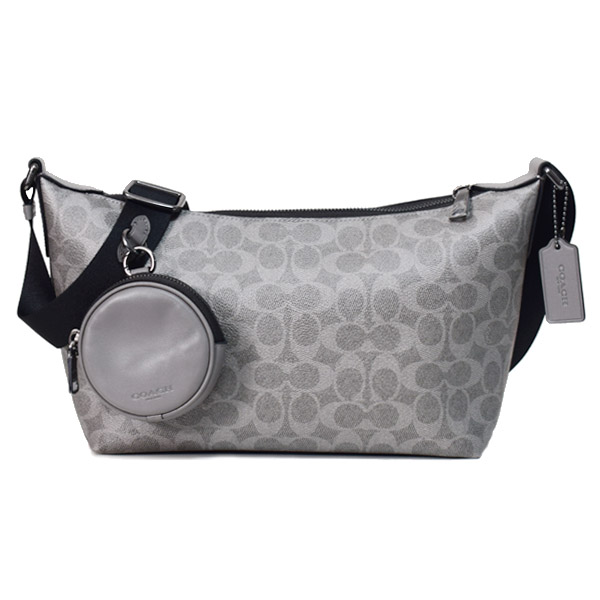 画像1: 【COACH】コーチ メンズ バッグ コーティングキャンバス レザー シグネチャー スモール フィン コインケース ポーチ付き クロスボディ 斜め掛け ショルダーバッグ グレー×チャコール（日本未発売） (1)