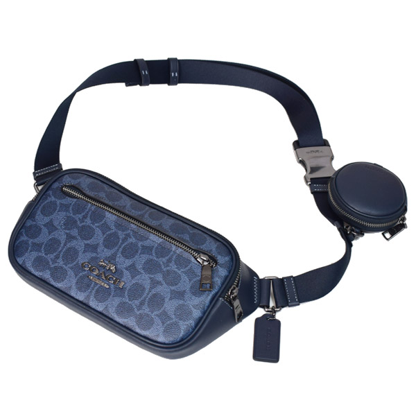 画像: 【COACH】コーチ ボディバッグ コーティングキャンバス レザー シグネチャー エリアス コインケース付き ベルトバッグ 2way ワンショルダー バックパック バッグ ウエスト デニム×ミッドナイトネイビー（日本未発売）