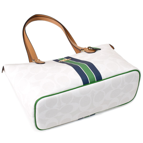 画像: 【COACH】コーチ バッグ コーティングキャンパス レザー シグネチャー ギャラリー ストライプ ジップトートバッグ チャークマルチ〔日本未発売〕